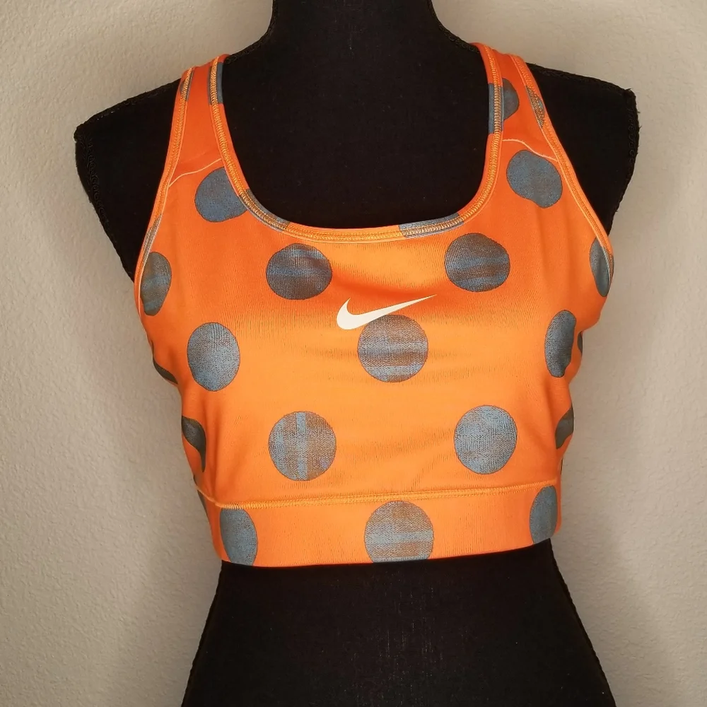Nike Pro Sports Bra orange polka dot center swoosh XL Activewear Yoga - Picture 1 of 7